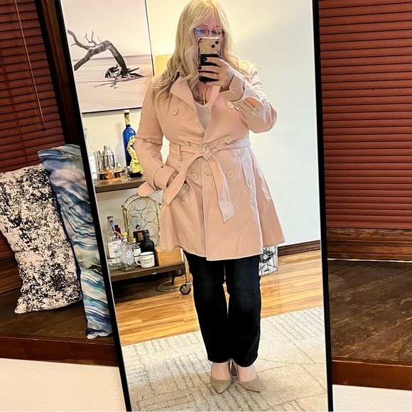 Betsey Johnson Light Pink Trench Coat coquette corset swing twirl sz L jacket - Picture 8 of 16
